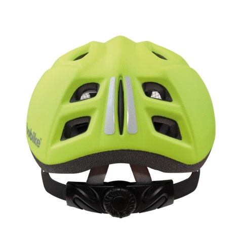 Przedni widok kasku dziecięcego BOBIKE Neon Yellow z otworami wentylacyjnymi