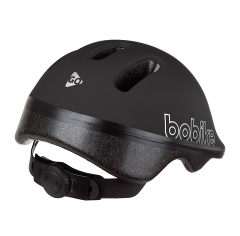 Czarny kask rowerowy dziecięcy Bobike GO z systemem regulacji Easy-Lock i otworami wentylacyjnymi