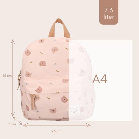 Plecak dziecięcy Kidzroom w misie – wymiary, pojemność 7.3 l oraz format A4