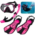 Zestaw do nurkowania snorkelingu czarno różowy maska fajka płetwy S/M