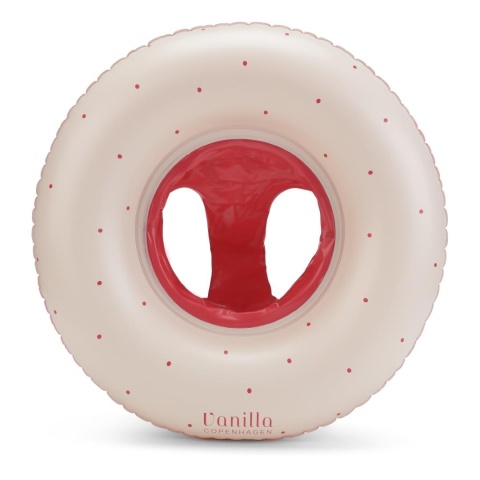 Koło do pływania z siedziskiem dla niemowląt Vanilla Copenhagen kremowe w czerwone kropki do nauki pływania