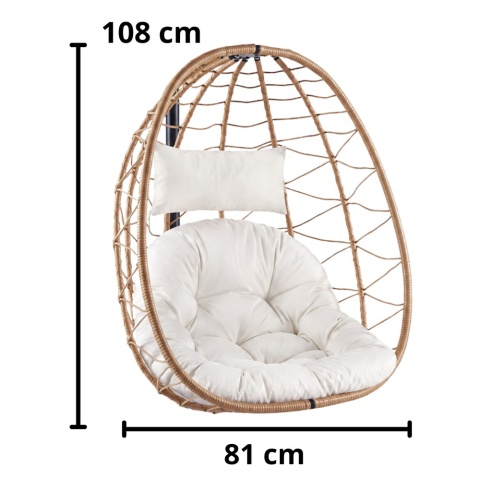 Kosz fotela wiszącego kokon brązowy z poduszkami – wymiary 108 cm x 81 cm