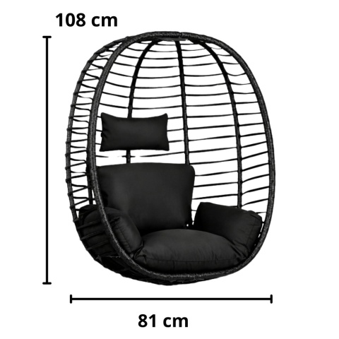 Wymiary kosza fotela wiszącego kokon czarnego 108 cm x 81 cm
