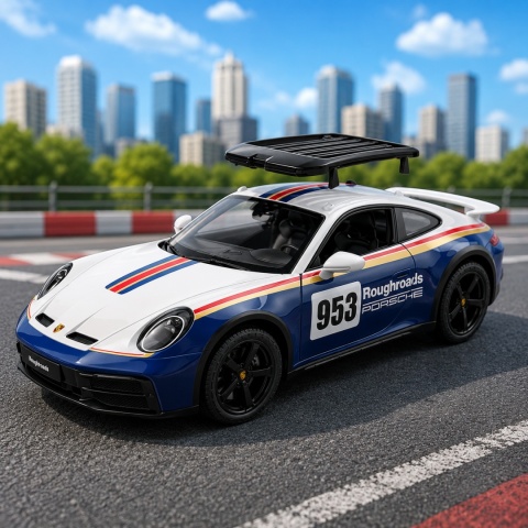 Zdalnie sterowany samochód Porsche 911 Dakar RC Rastar 1:14 w sportowej wersji na torze wyścigowym