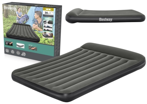 Materac dmuchany dwuosobowy 203x152x30 cm z flokowaną powierzchnią i zagłówkiem – idealny na camping, biwak