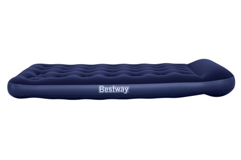 Granatowy materac dmuchany jednoosobowy z wbudowanym zagłówkiem 188x99x28 cm do domu, namiotu i na camping.