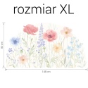 Pastelowa naklejka ścienna z motywem kwiatowej łąki – rozmiar XL 148 × 83 cm.