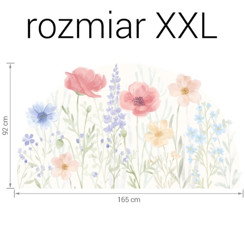 Duża naklejka ścienna kwiatowa łąka do pokoju dziecka – rozmiar XXL 165 × 92 cm.