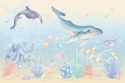 Tapeta Ocean dla dzieci z wielorybem, delfinem, żółwiem morskim i kolorową rafą koralową