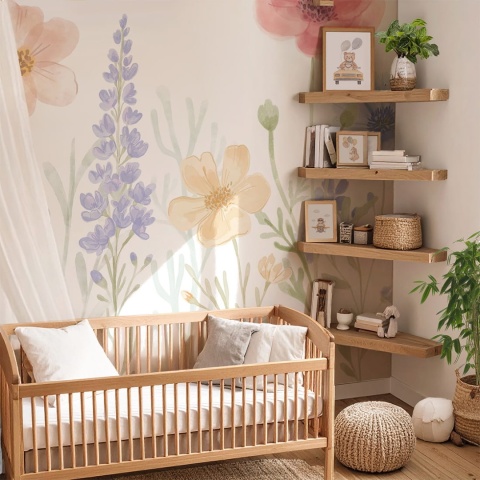 Tapeta dziecięca boho z polnymi kwiatami, idealna dekoracja ścienna do pokoju dziecka