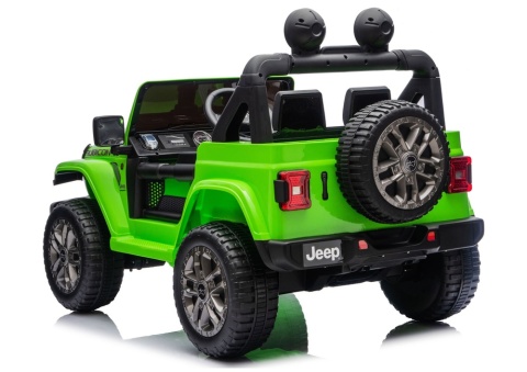 Zielony Jeep Rubicon 4x4 na akumulator dla dzieci widok tylny boczny