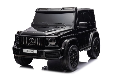 Czarny lakierowany Mercedes G63 4x4 XXL na akumulator dla dzieci – widok z przodu.