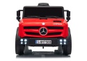 Czerwony Mercedes Unimog HM7588 na akumulator dla dzieci – widok z przodu ze światłami LED.