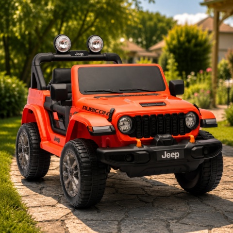 Jeep Rubicon 4x4 na akumulator 24V pomarańczowy – terenowy samochód elektryczny dla dzieci w ogrodzie