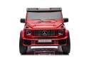 Czerwony Mercedes G63 na akumulator dla dzieci – widok z przodu z charakterystycznym grillem i reflektorami LED.