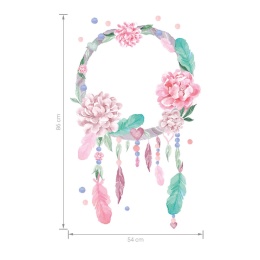 Naklejka na ścianę łapacz snów różowy z piwoniami i piórkami w stylu boho