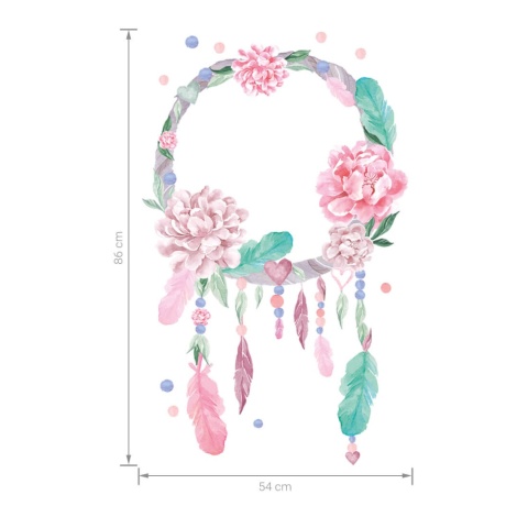 Naklejka na ścianę łapacz snów różowy z piwoniami i piórkami w stylu boho