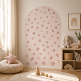 Naklejka ścienna łuk ze stokrotkami mini w pastelowym pokoju dziecięcym w stylu boho