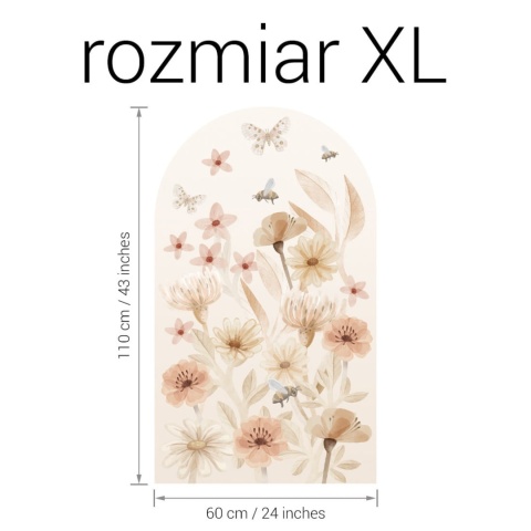 Naklejka na ścianę łuk z kwiatami i owadami rozmiar XL 60x110 cm
