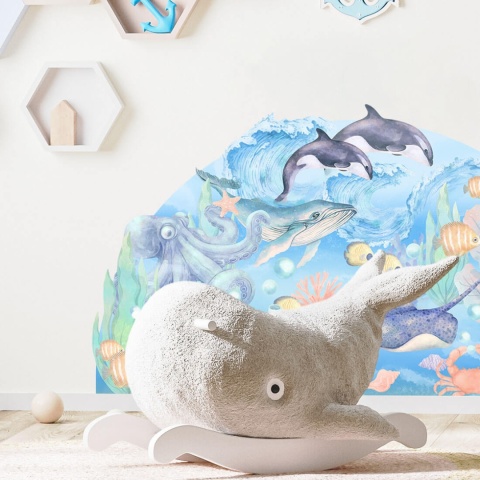 Naklejka ocean ze zwierzętami morskimi na ścianę w pokoju dziecka