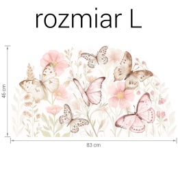 Naklejki motyle i kwiaty na ścianę do pokoju dziewczynki rozmiar L 83x46 cm