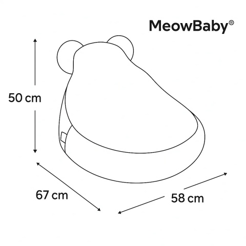 Wymiary pufy dla dziecka Sako Bag MeowBaby Outzy szara – wysokość 50 cm, szerokość 58 cm, głębokość 67 cm