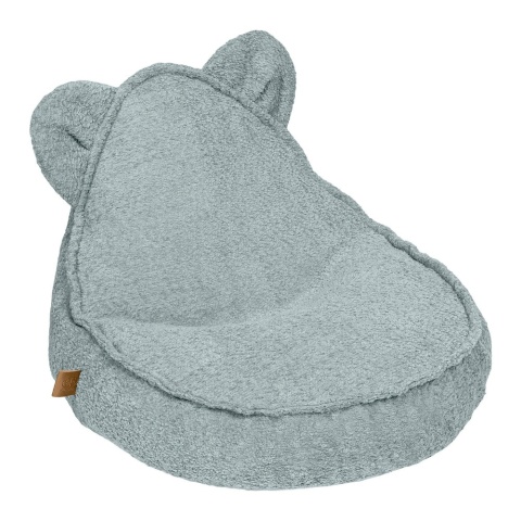 Miętowa pufa dziecięca Teddy Bearly z uszkami misia wykonana z miękkiej tkaniny boucle