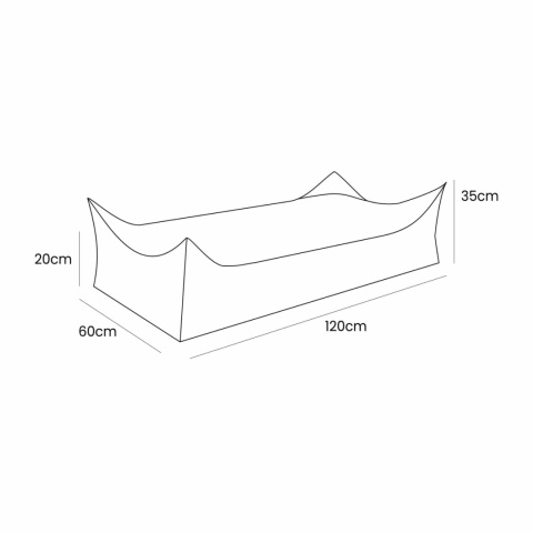 Wymiary prostokątnej pufy dla dziecka boucle – 120 x 60 cm, wysokość boków 20 cm, wysokość oparcia 35 cm.
