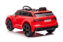 Czerwone Audi RS6 na akumulator dla dziecka – widok z tyłu pod kątem. Licencjonowany pojazd elektryczny dla dzieci