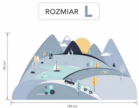 Naklejka ścienna góry i pojazdy rozmiar L 180x90 cm do pokoju chłopca