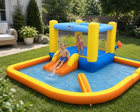 Dmuchany park wodny Beach Bounce dla dzieci z basenem, zjeżdżalnią i strefą do skakania