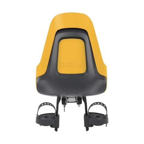 Bobike Go Mini Mighty Mustard fotelik rowerowy przedni dla dziecka widok od tyłu