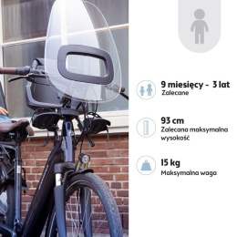 Bobike One Mini czarny fotelik rowerowy dla dziecka montowany z przodu roweru