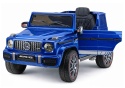 Niebieski Mercedes AMG G63 na akumulator dla dzieci z otwieranymi drzwiami i kołami EVA.