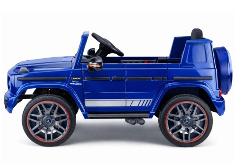 Mercedes AMG G63 niebieski na akumulator – boczny profil samochodu dla dzieci.
