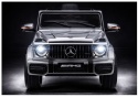 Mercedes AMG G63 na akumulator srebrny z włączonym oświetleniem LED – realistyczny wygląd auta dla dzieci.