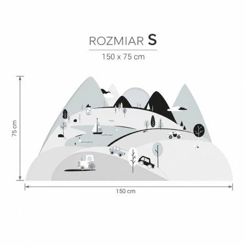 Naklejka na ścianę szare góry dla dzieci – rozmiar S 150x75 cm