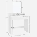 Wymiary białej toaletki z lustrem i dwiema szufladami 80x40x140 cm