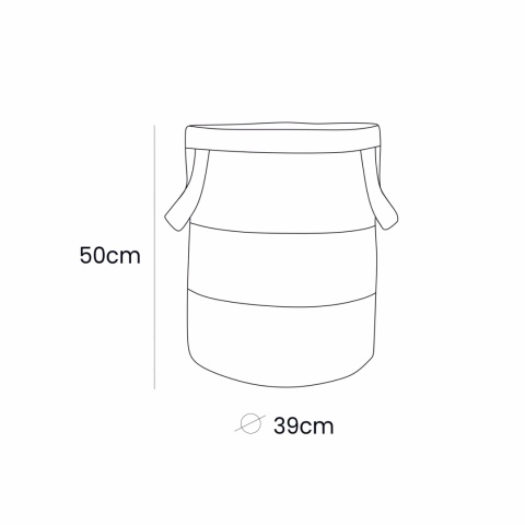 Wymiary sztruksowego kosza na zabawki o średnicy 39 cm i wysokości 50 cm