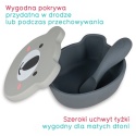 Szara miska silikonowa Miś Tum Tum z pokrywką i łyżeczką dla dzieci do przechowywania i karmienia