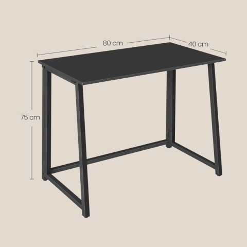 Wymiary czarnego składanego biurka komputerowego 80x40 cm wysokość 75 cm