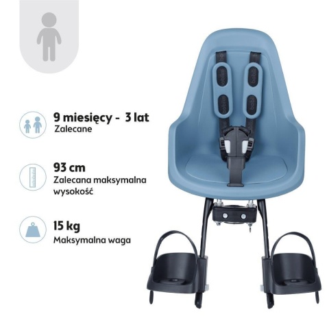 Parametry fotelika Bobike MINI ONE Blue do 15 kg i 93 cm wzrostu dziecka