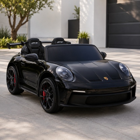 Czarne auto na akumulator Porsche GT3 dla dzieci z efektownym sportowym designem