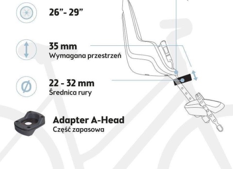 Schemat montażu fotelika rowerowego Bobike One Mini cinnamon brown na rurze sterowej roweru