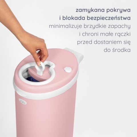 Różowy kosz na pieluchy Ubbi kompatybilny ze standardowymi workami na śmieci