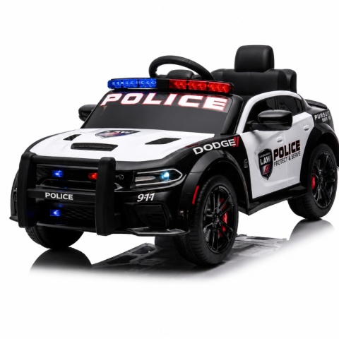 Policyjne auto na akumulator dla dzieci Dodge Charger biało czarne z efektami świetlnymi LED