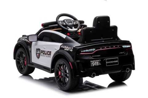 Policyjne auto na akumulator Dodge Charger dla dzieci widok tylny biało czarny