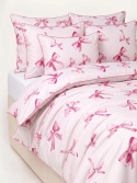 Pościel satynowa bawełniana z różowymi kokardkami Bow Pink – komplet pościeli