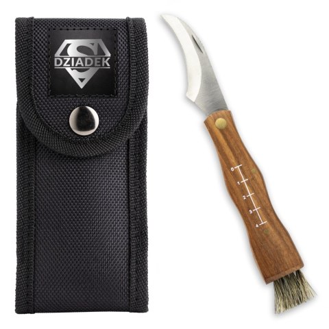 Nóż ogrodowy zakrzywiony z drewnianą rękojeścią w etui