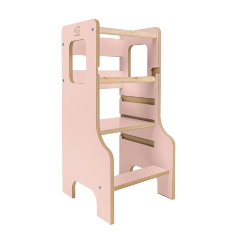 Regulowany kitchen helper MeowBaby w kolorze różowym – drewniany podest Montessori dla dziecka